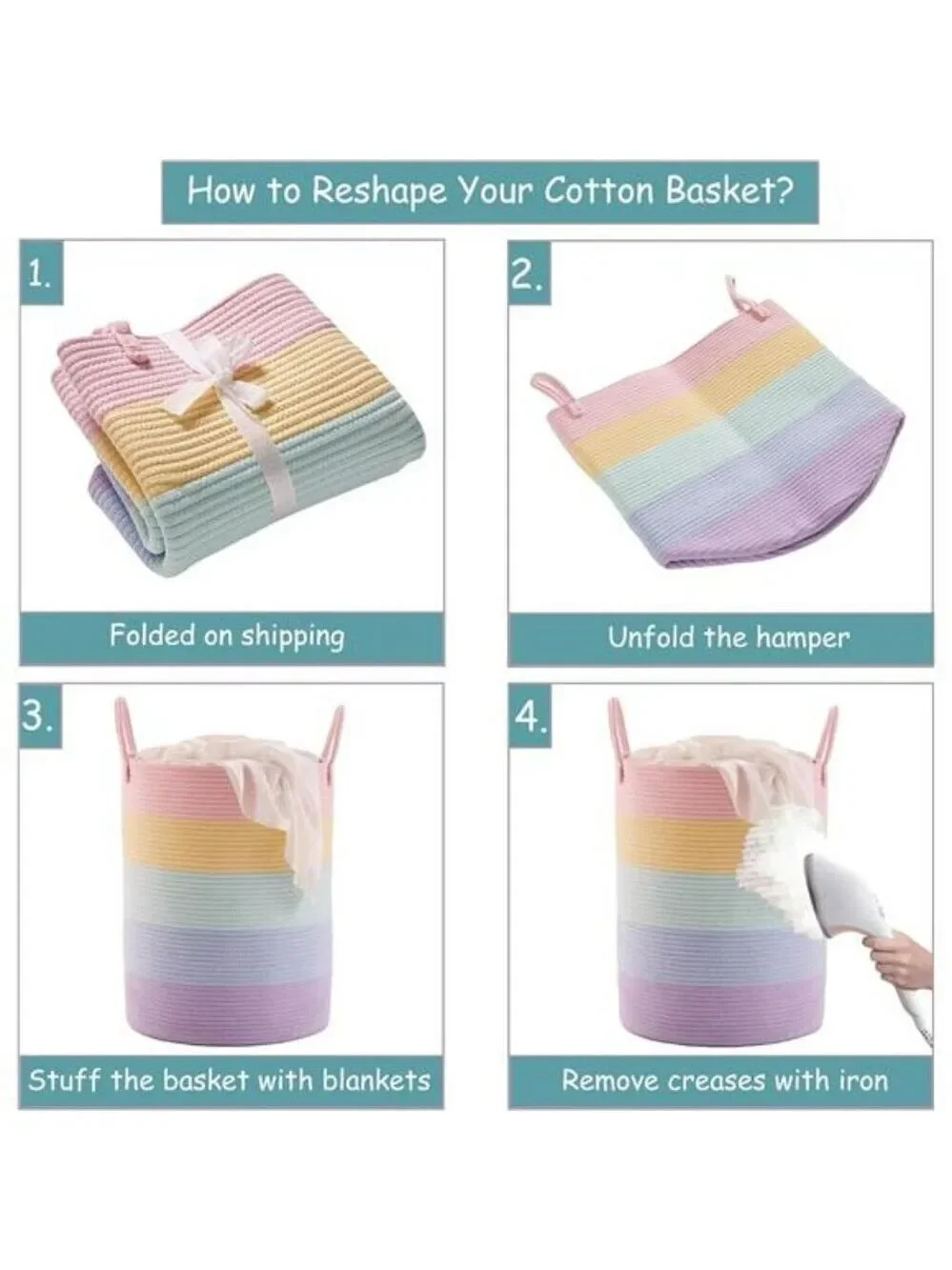 Pink Cotton Rope Laundry Hamper Large Woven Storage Basket for Toys Clothes Blan